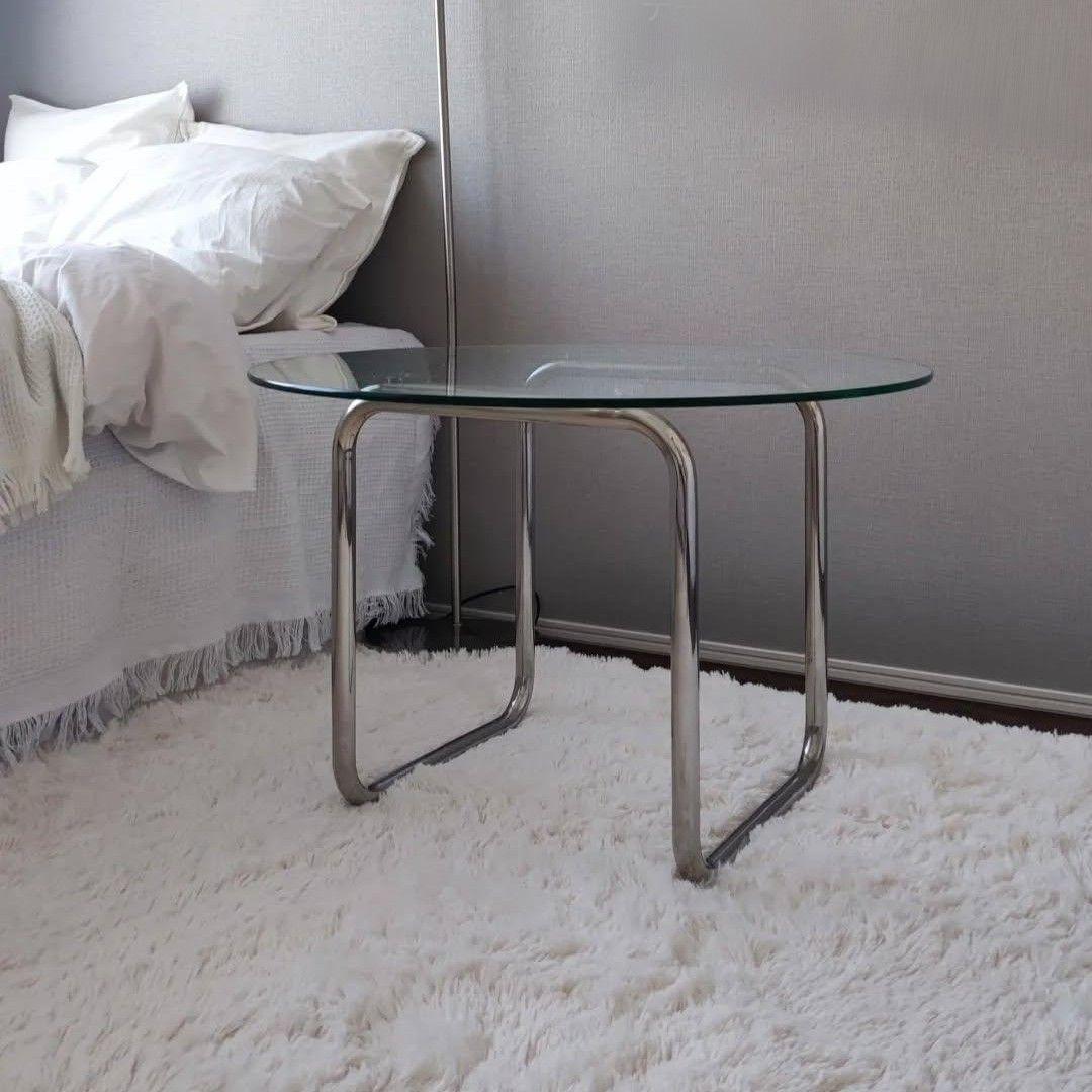 韓国風　円形ガラステーブル 70cm