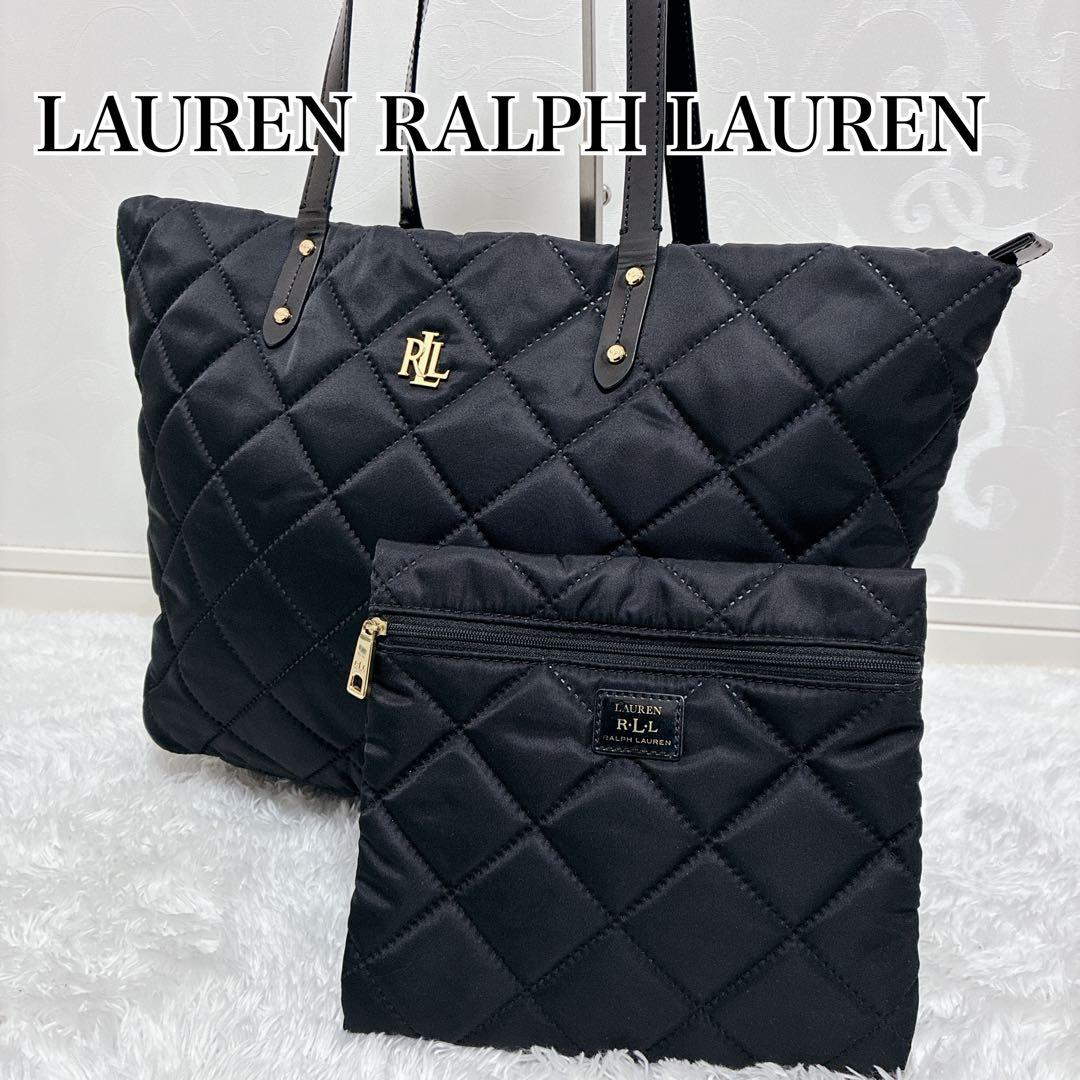 【美品】ローレンラルフローレン キルティング トートバッグ 金ロゴ ミニポーチ