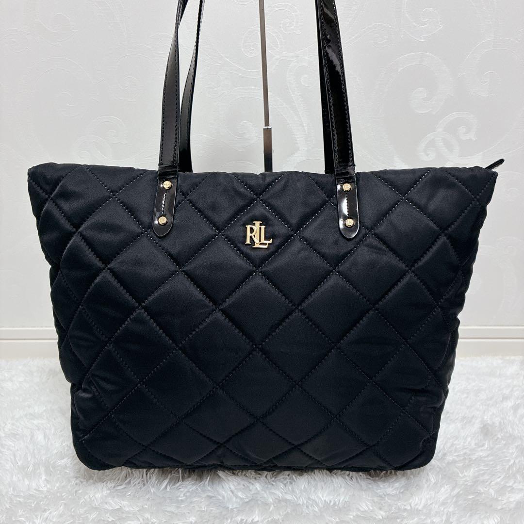 【美品】ローレンラルフローレン キルティング トートバッグ 金ロゴ ミニポーチ