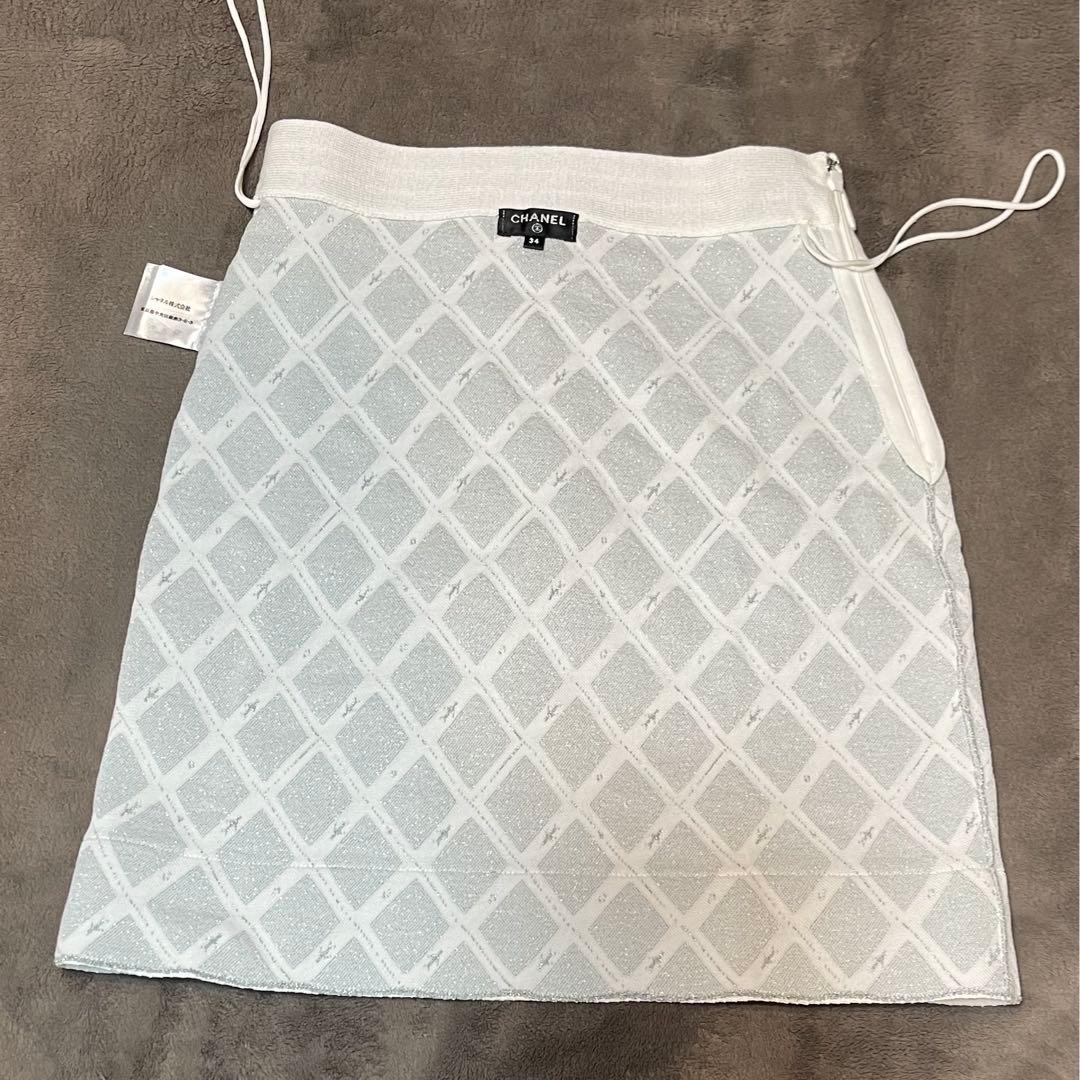 シャネル　CHANEL シルバーグレーニット　スカート　34サイズ