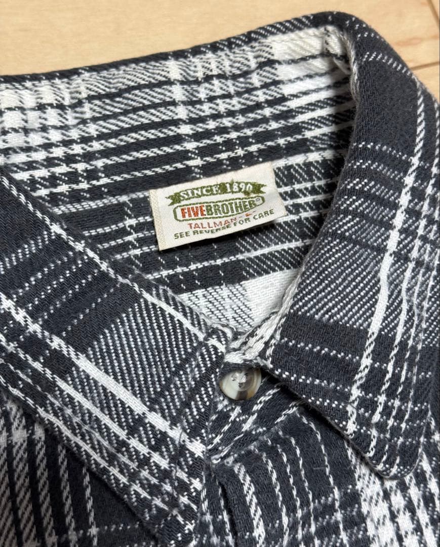 マカロニ 極美品 FIVEBROTHER オンブレシャツ USA製 白 黒