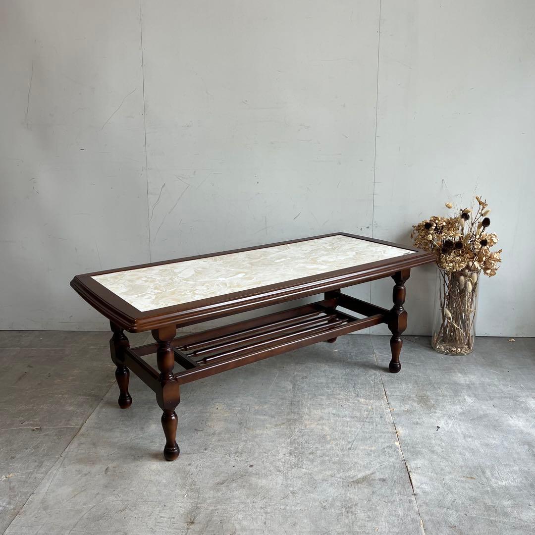 アンティーク オールド カリモク センターテーブル 大理石調 レトロ z512