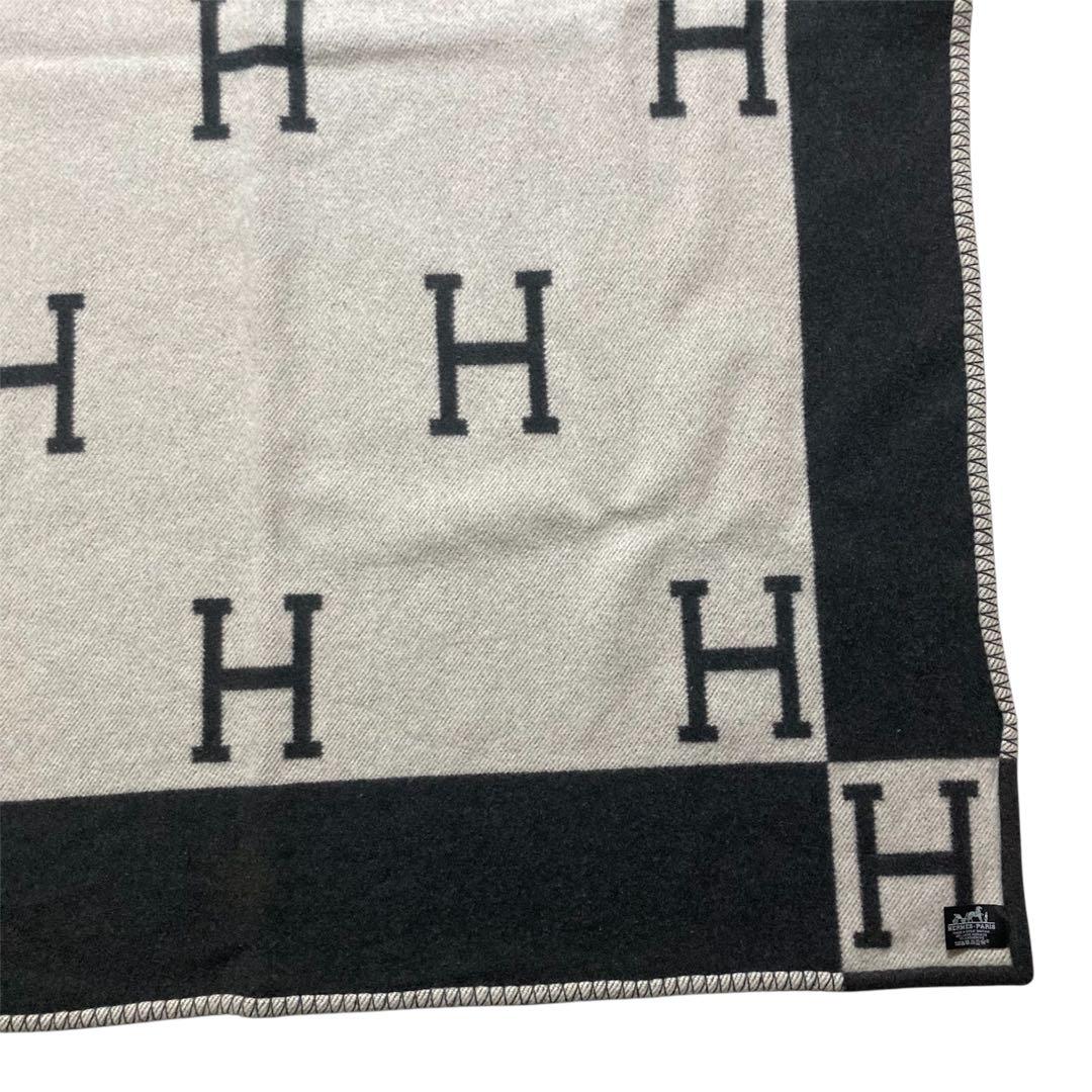 エルメス　アヴァロン ブランケット ブラック×ホワイト　カシミヤ