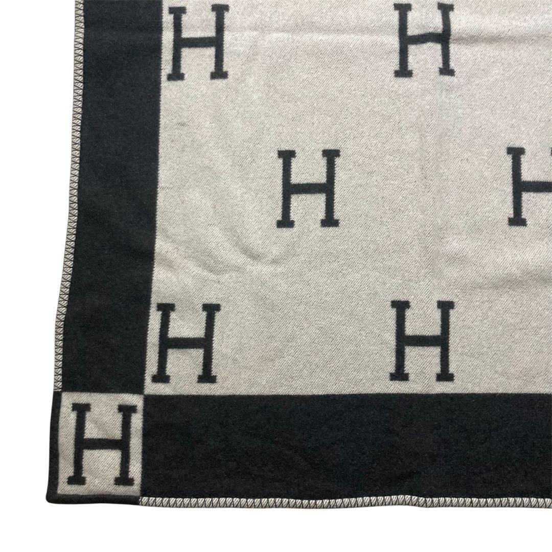 エルメス　アヴァロン ブランケット ブラック×ホワイト　カシミヤ