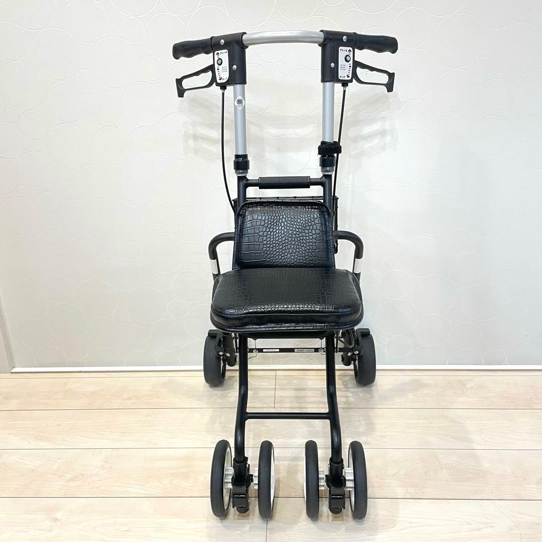 【美品】島製作所 テノールLEVO 高級シルバーカー クロコ調 折りたたみ