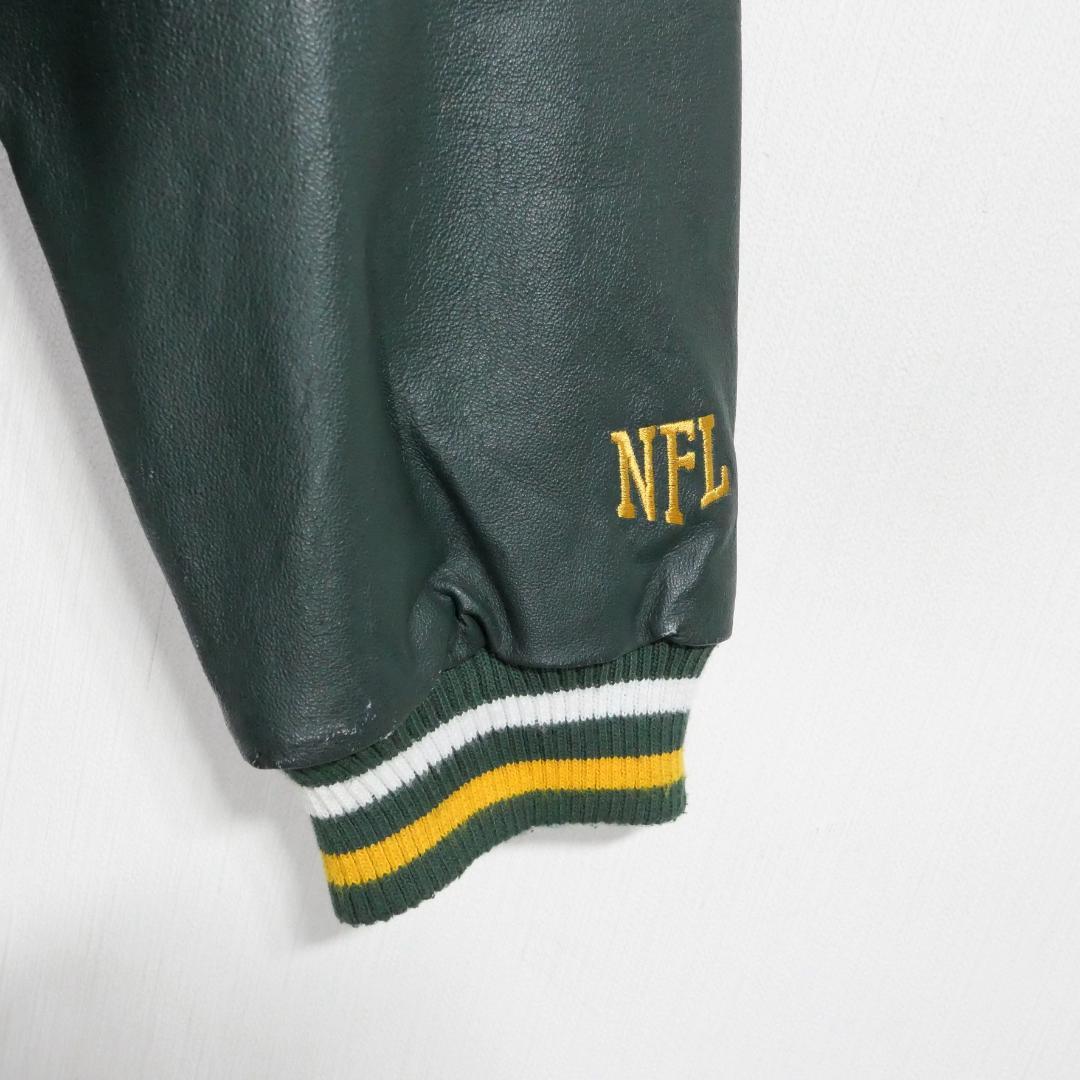 NFL グリーンベイ パッカーズ 本革 レザージャケット 革ジャン 刺繍 L 緑