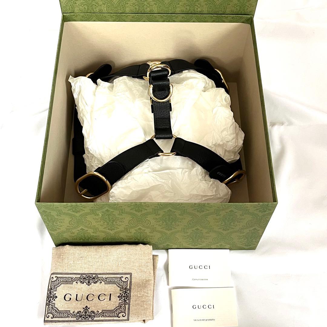 【美品】GUCCI グッチ ペット 犬 ハーネス 胴輪 レザー ブラック 黒