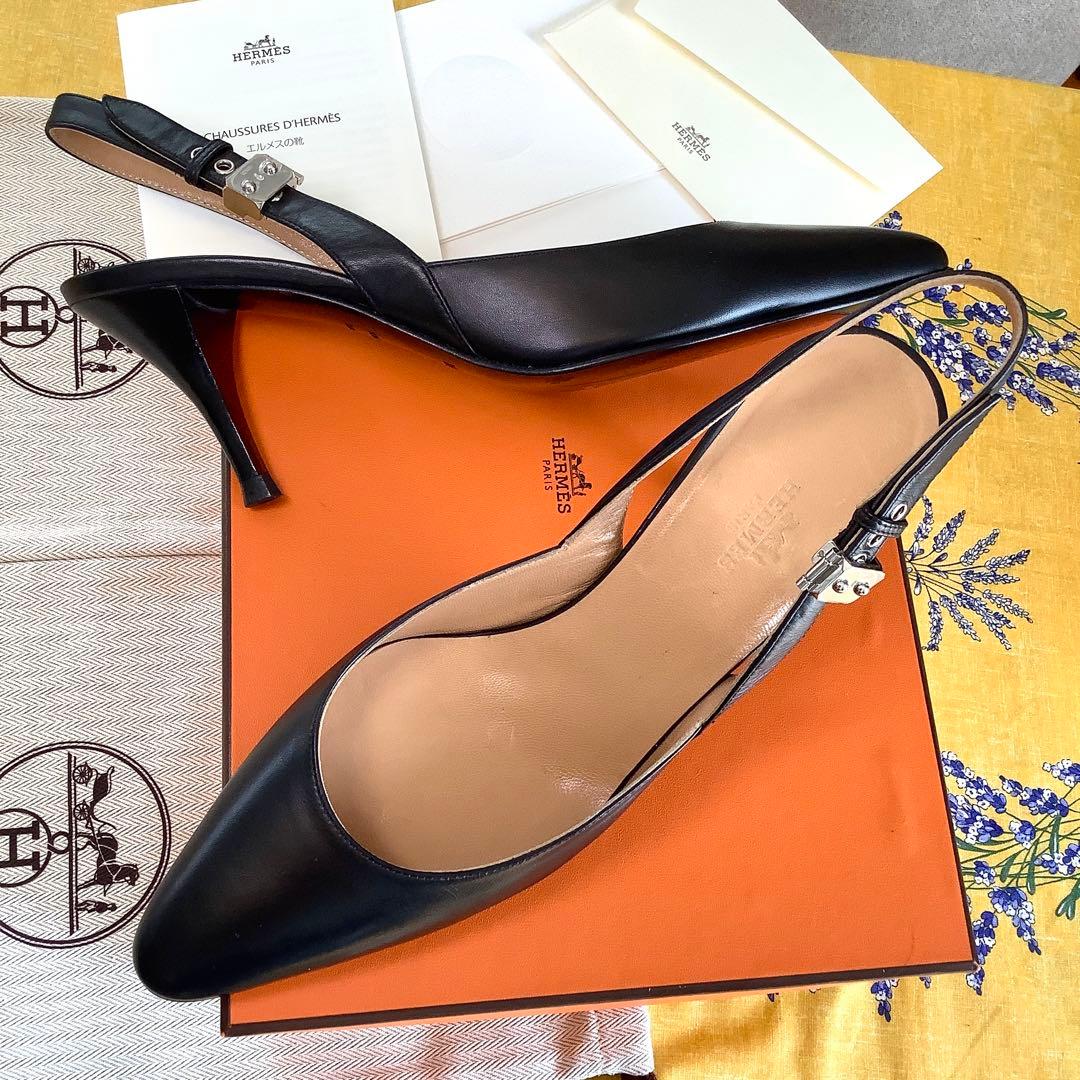 新品同様! エルメス アイコンバックル スリングバック パンプス 24.5㎝
