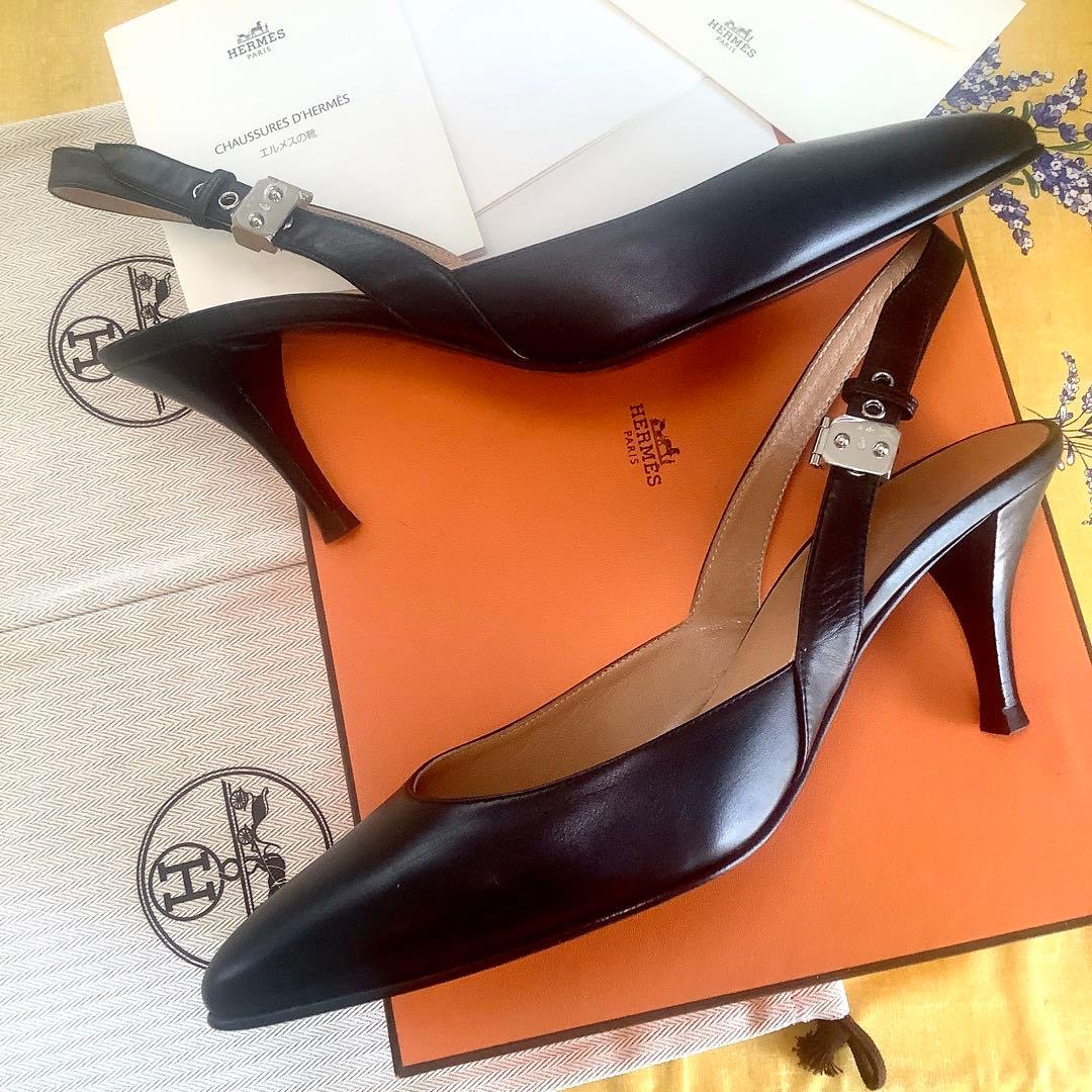 新品同様! エルメス アイコンバックル スリングバック パンプス 24.5㎝