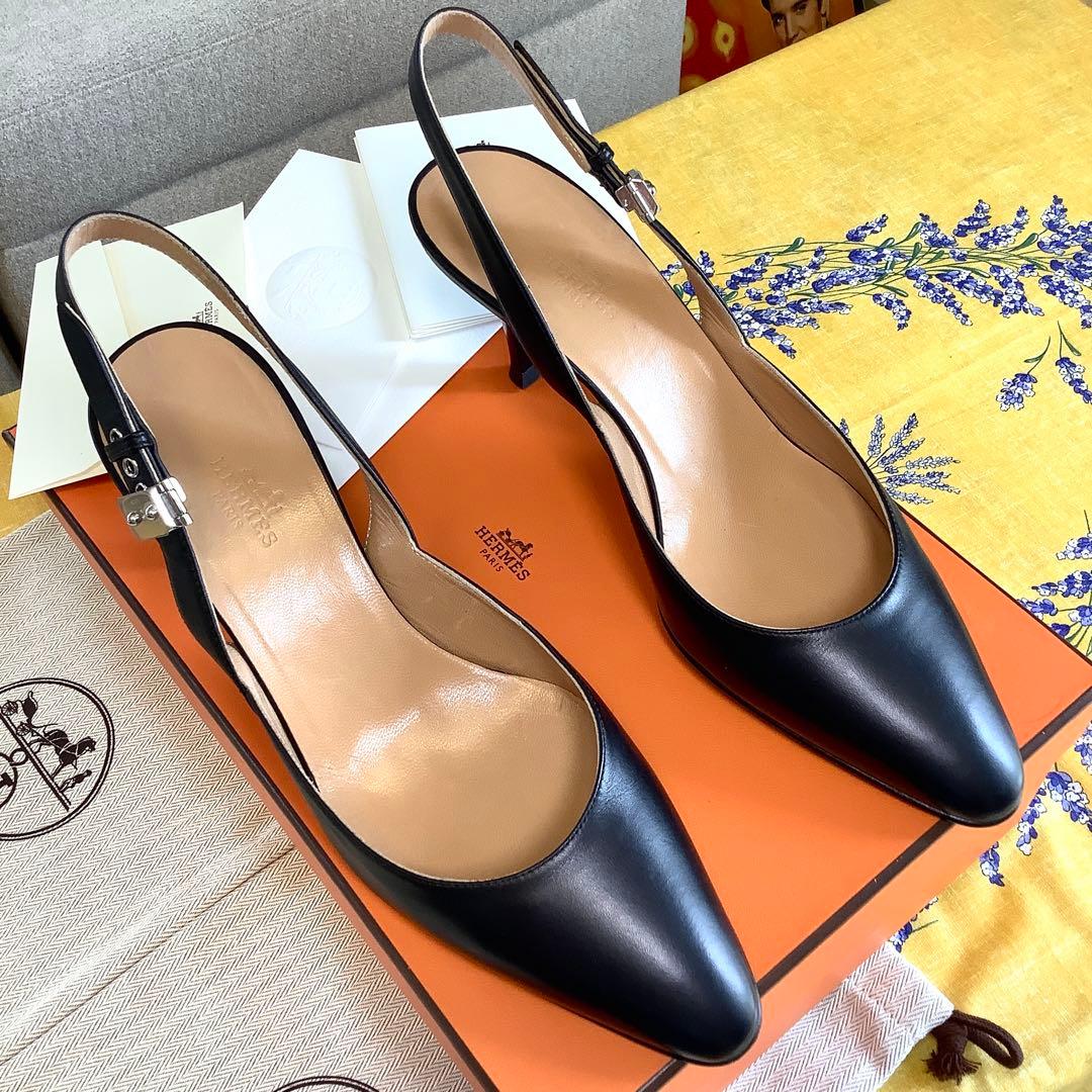 新品同様! エルメス アイコンバックル スリングバック パンプス 24.5㎝