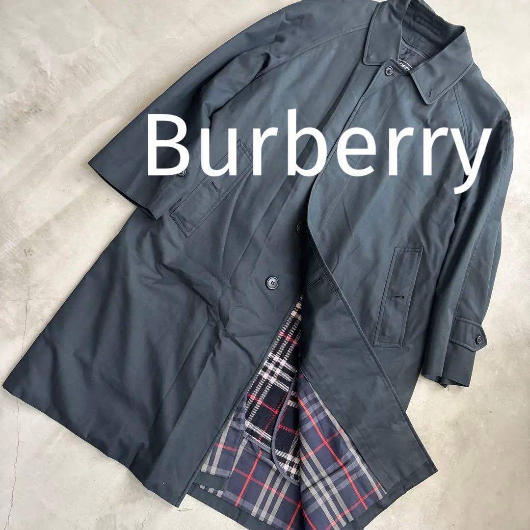 希少バーバリー ステンカラーコート ウールライナー メンズ 紺色