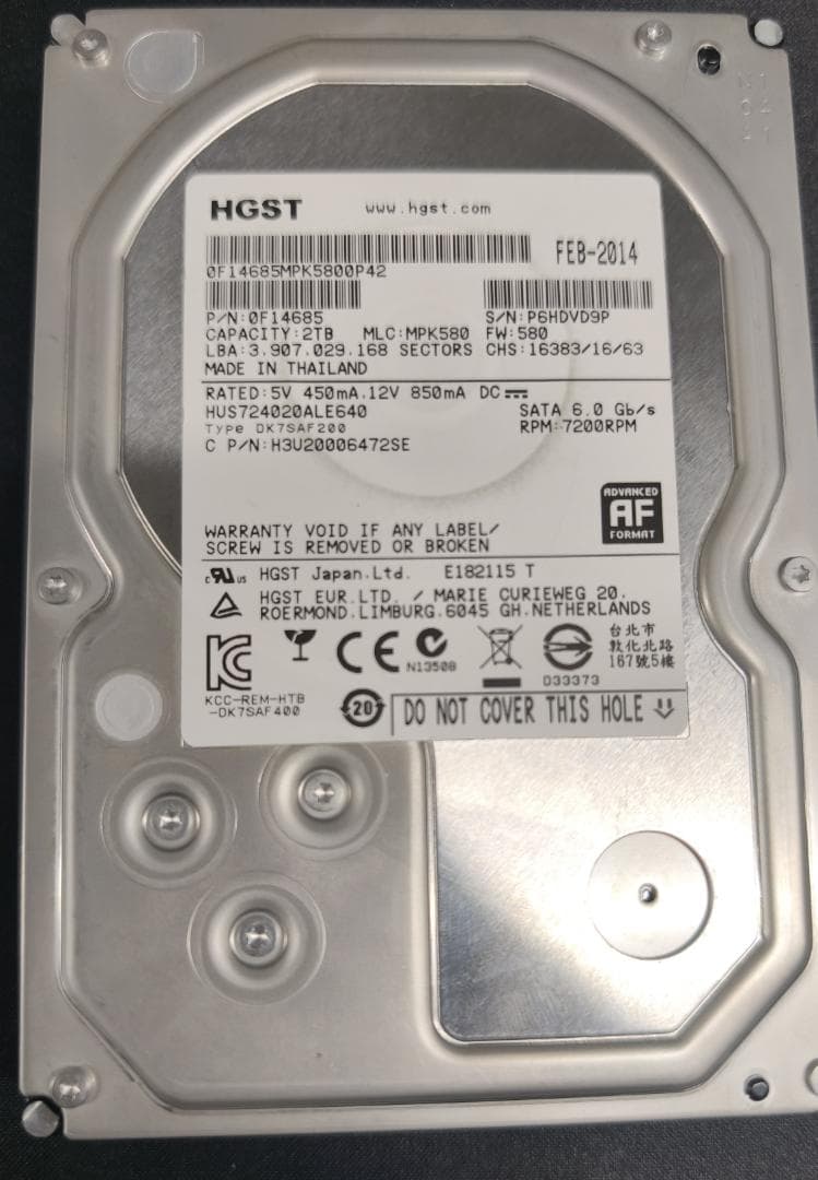 内蔵型ハードディスクドライブ HGST HUS724040ALE640 4TB SATA 7200RPM