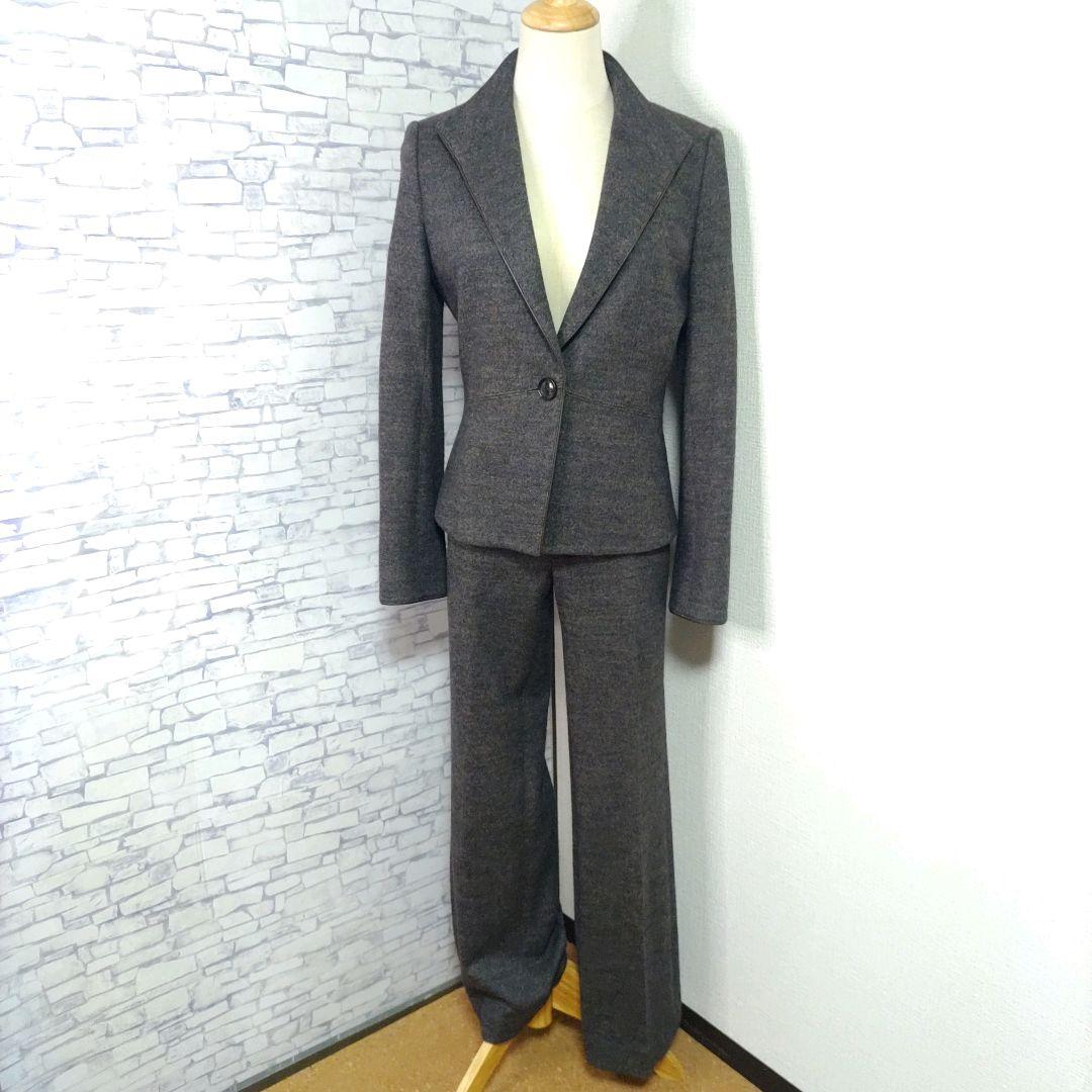 自由区 パンツスーツ チャコールグレー ウール 40
