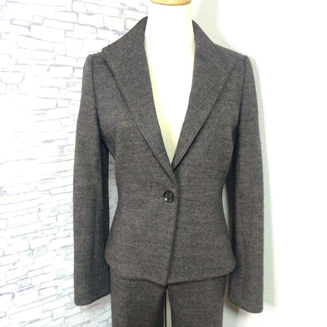 自由区 パンツスーツ チャコールグレー ウール 40