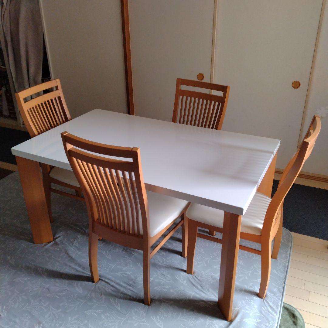大川家具　木製テーブルと椅子4脚セット