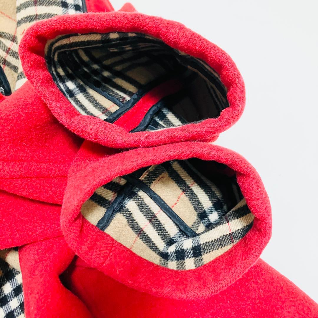 バーバリーブルーレーベル ダッフルコート 38 赤　ノバチェック ロング ウール