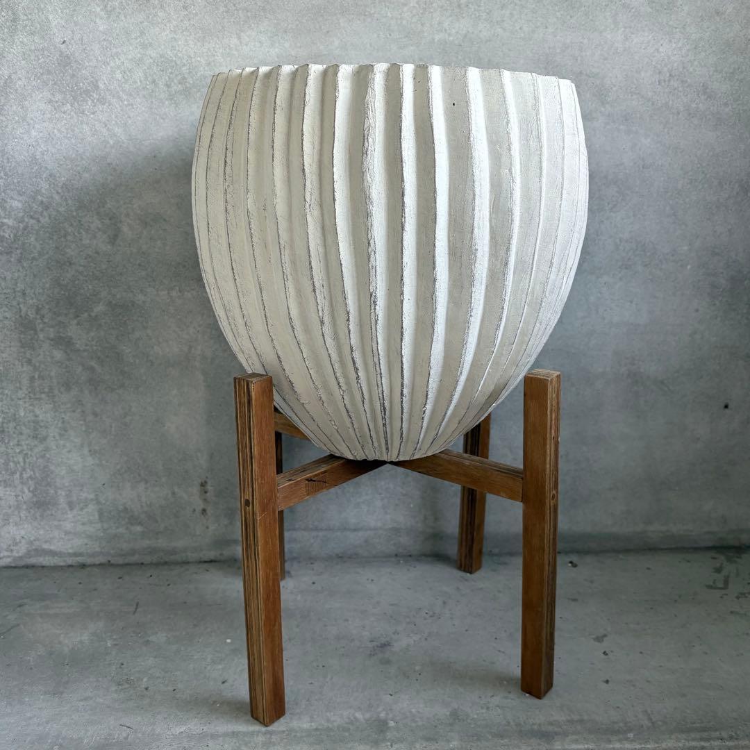 ストライプ 陶器鉢 ホワイト