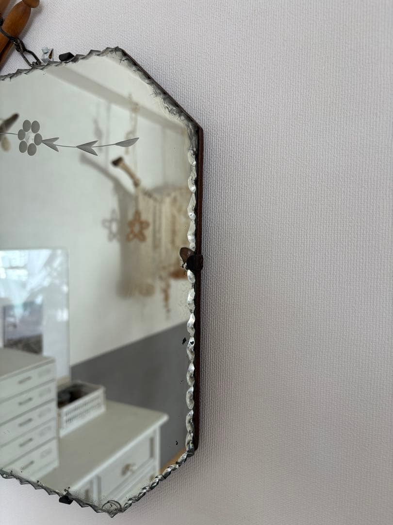 イギリスアンティーク　カッティングミラー　壁掛け