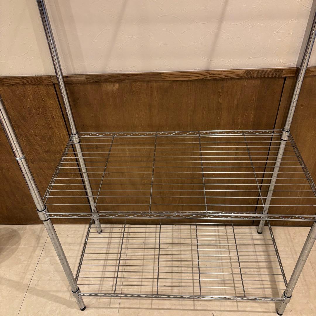 スチールラック 3段 シルバー　ハンガーラック付き