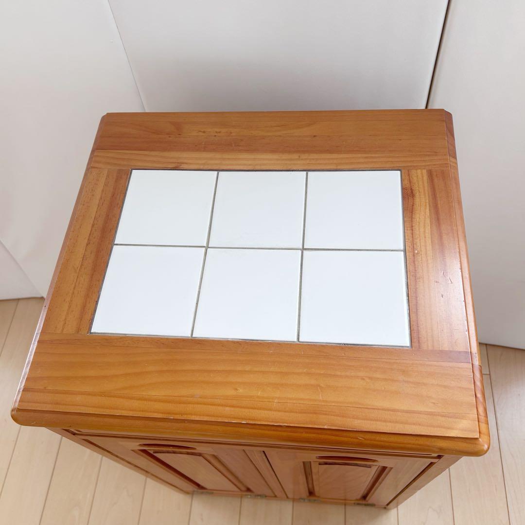 タイル　カントリーダストボックス　キャスター　パイン　2連引き出し　アンティーク