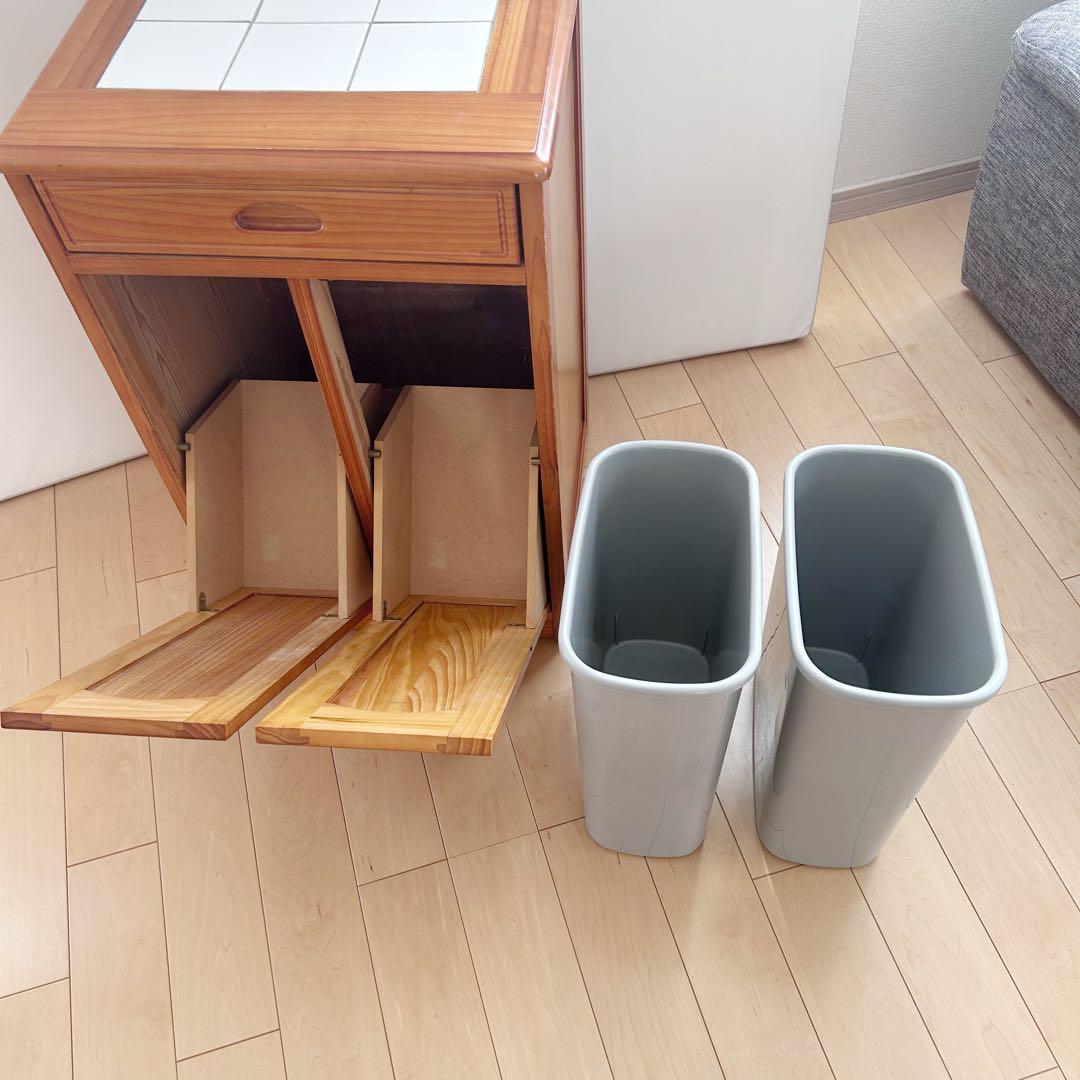 タイル　カントリーダストボックス　キャスター　パイン　2連引き出し　アンティーク