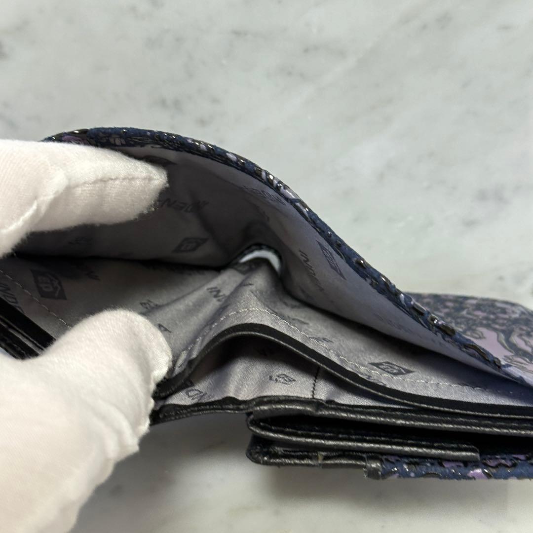 新品 未使用 印傳インデンヤ フロニティ 二つ折り財布 花柄 紫 パープル