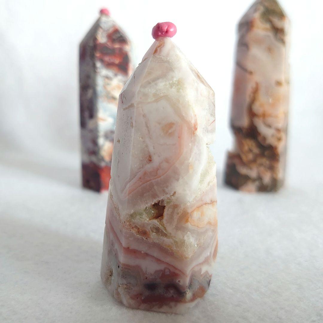 ピンク瑪瑙、メキシコ瑪瑙、レッドモスアゲート特別セット　ポイントタワー素敵な逸品