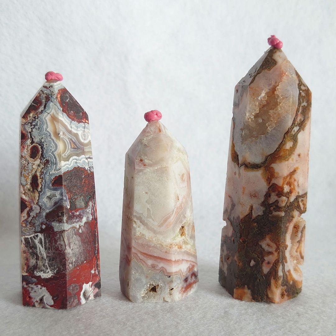 ピンク瑪瑙、メキシコ瑪瑙、レッドモスアゲート特別セット　ポイントタワー素敵な逸品