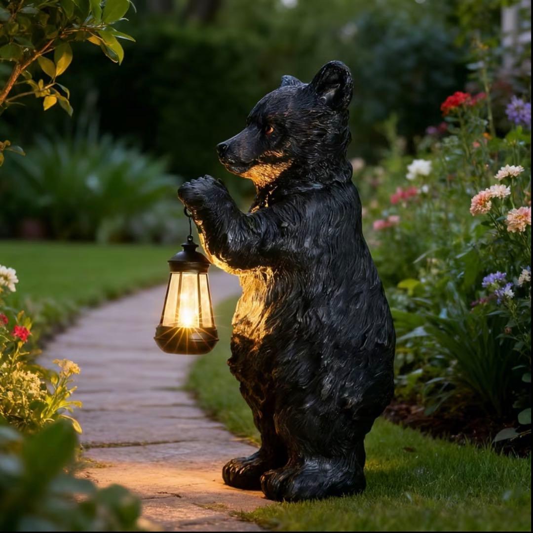 ソーラー ランタン 熊 置物 ガーデンライト 高さ50cm 屋外 レジン製