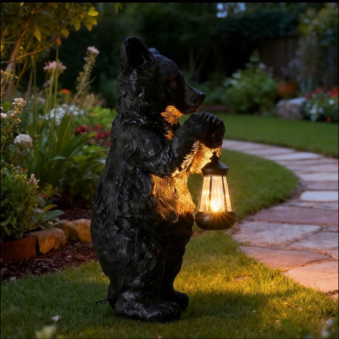 ソーラー ランタン 熊 置物 ガーデンライト 高さ50cm 屋外 レジン製
