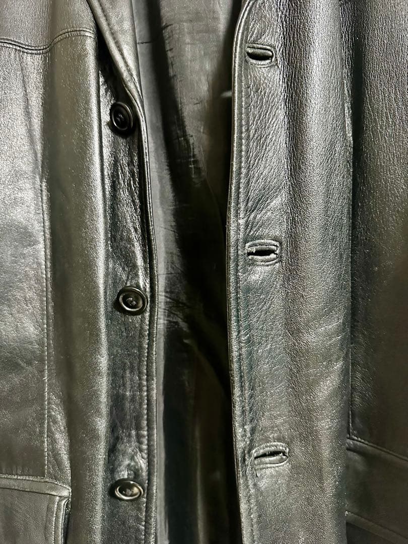 黒 レザー(本革) チェスターコート ロング