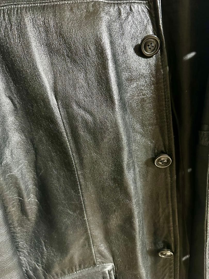 黒 レザー(本革) チェスターコート ロング