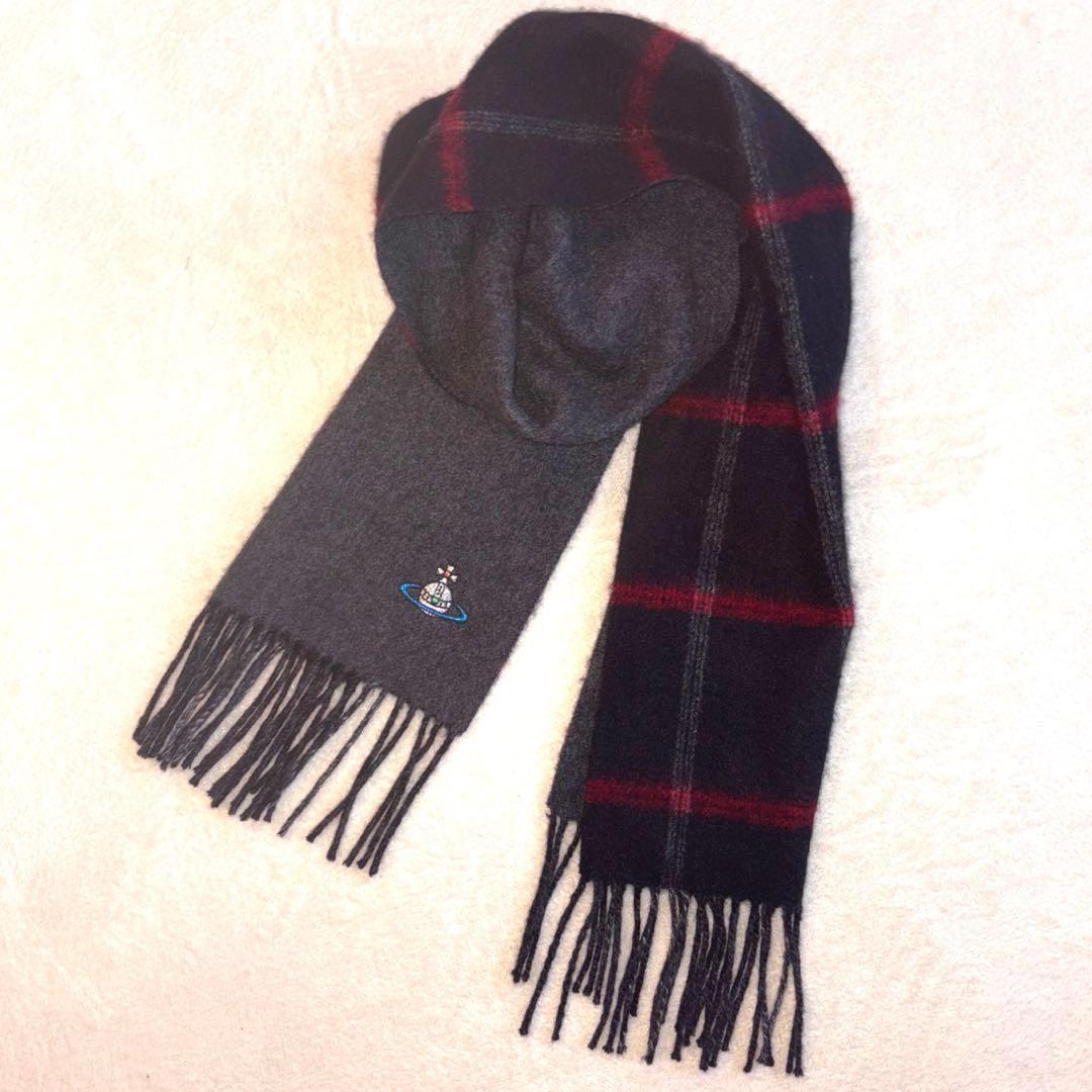 Vivienne Werstwood カシミア マフラー チェック オーブ刺繍付