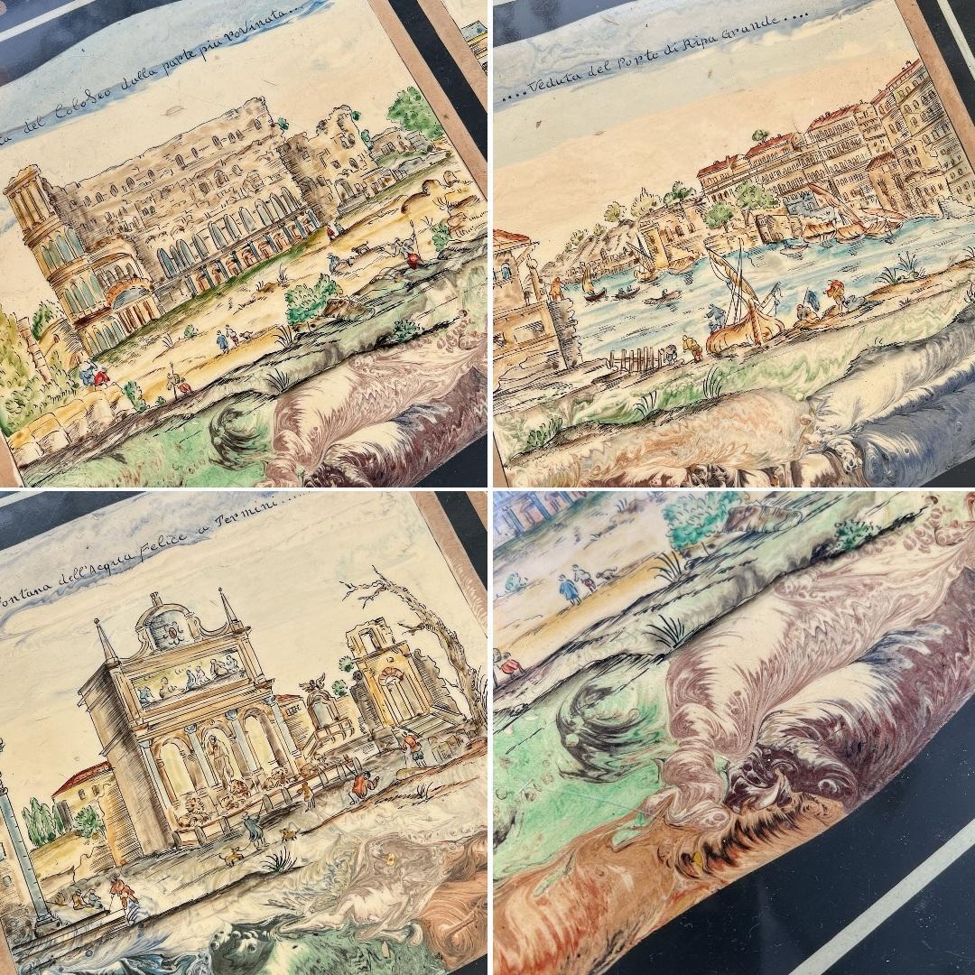 k209r124 イタリアの風景が描かれた装飾的なセンターテーブル 真鍮脚