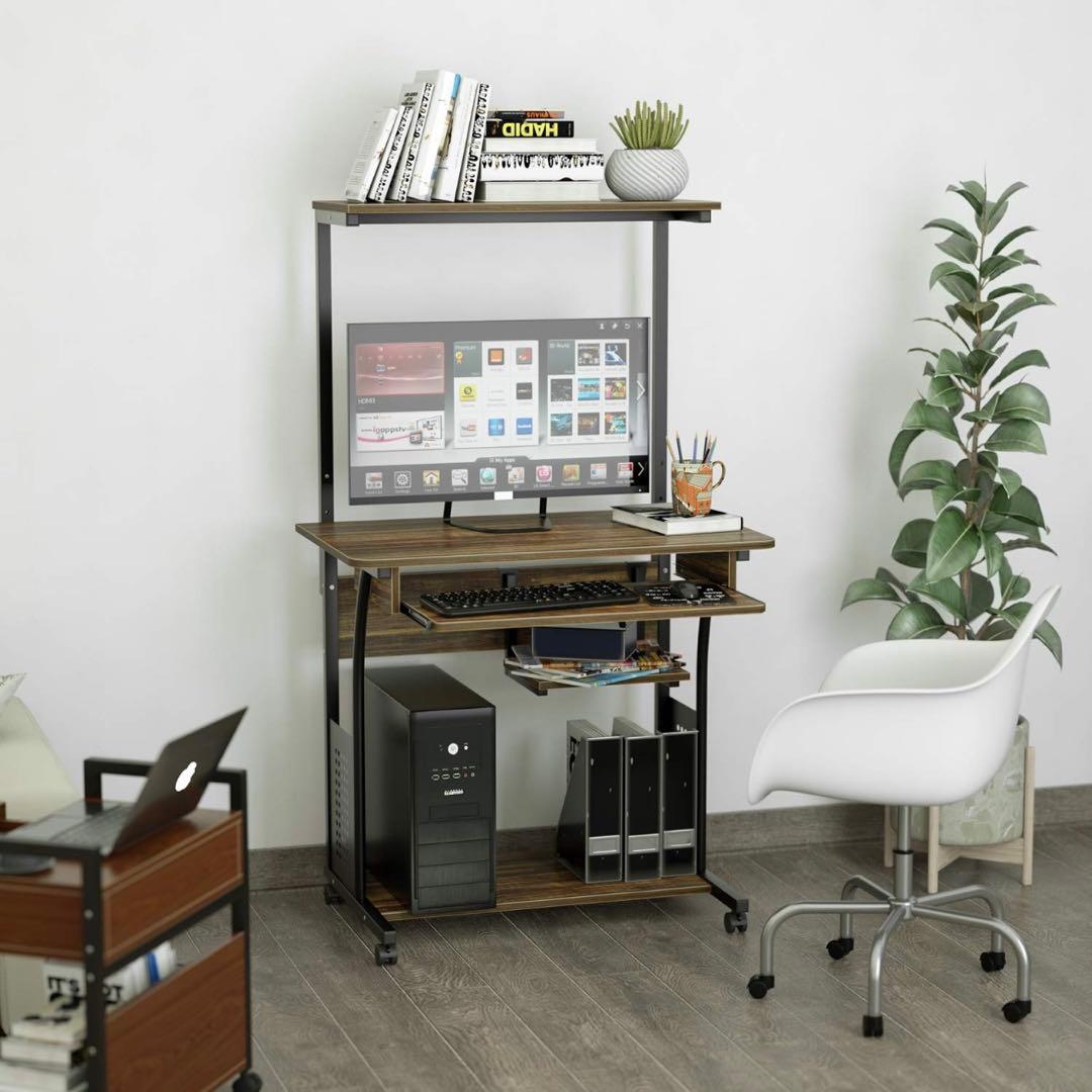 パソコンデスク PC机　幅80cm 収納ラック付き 木製　ワークデスク学習机