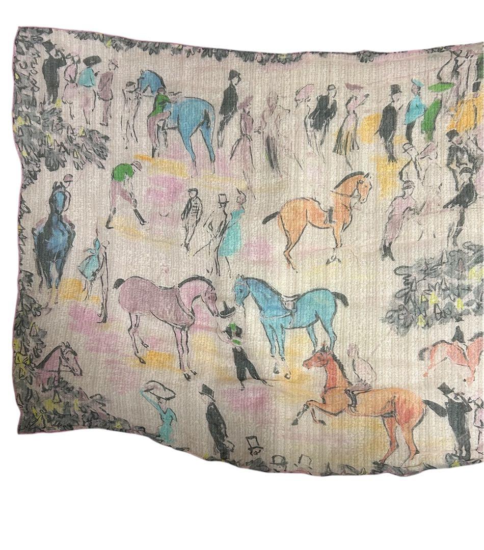 エルメス HERMÈS シルクシフォン ストール 馬柄 フランス製 60×160