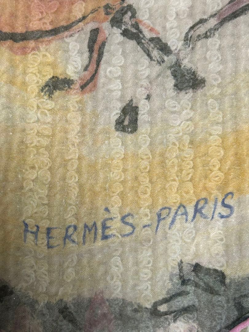 エルメス HERMÈS シルクシフォン ストール 馬柄 フランス製 60×160