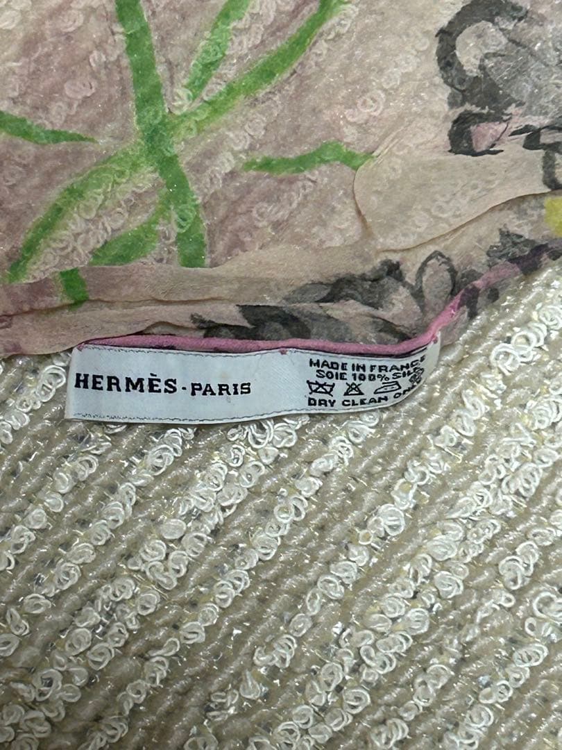 エルメス HERMÈS シルクシフォン ストール 馬柄 フランス製 60×160