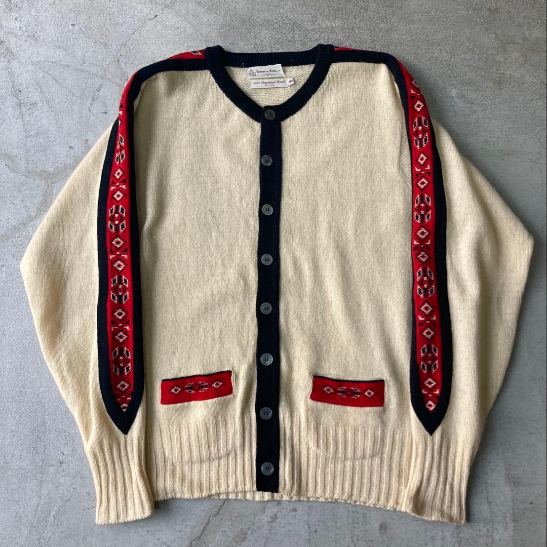 60s チロリアンニットカーディガン 民族 生成り 46 vintage