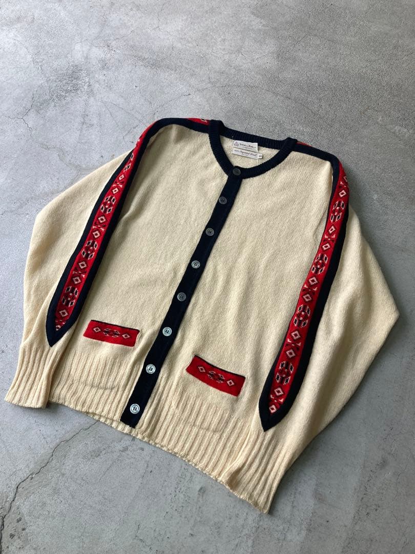 60s チロリアンニットカーディガン 民族 生成り 46 vintage