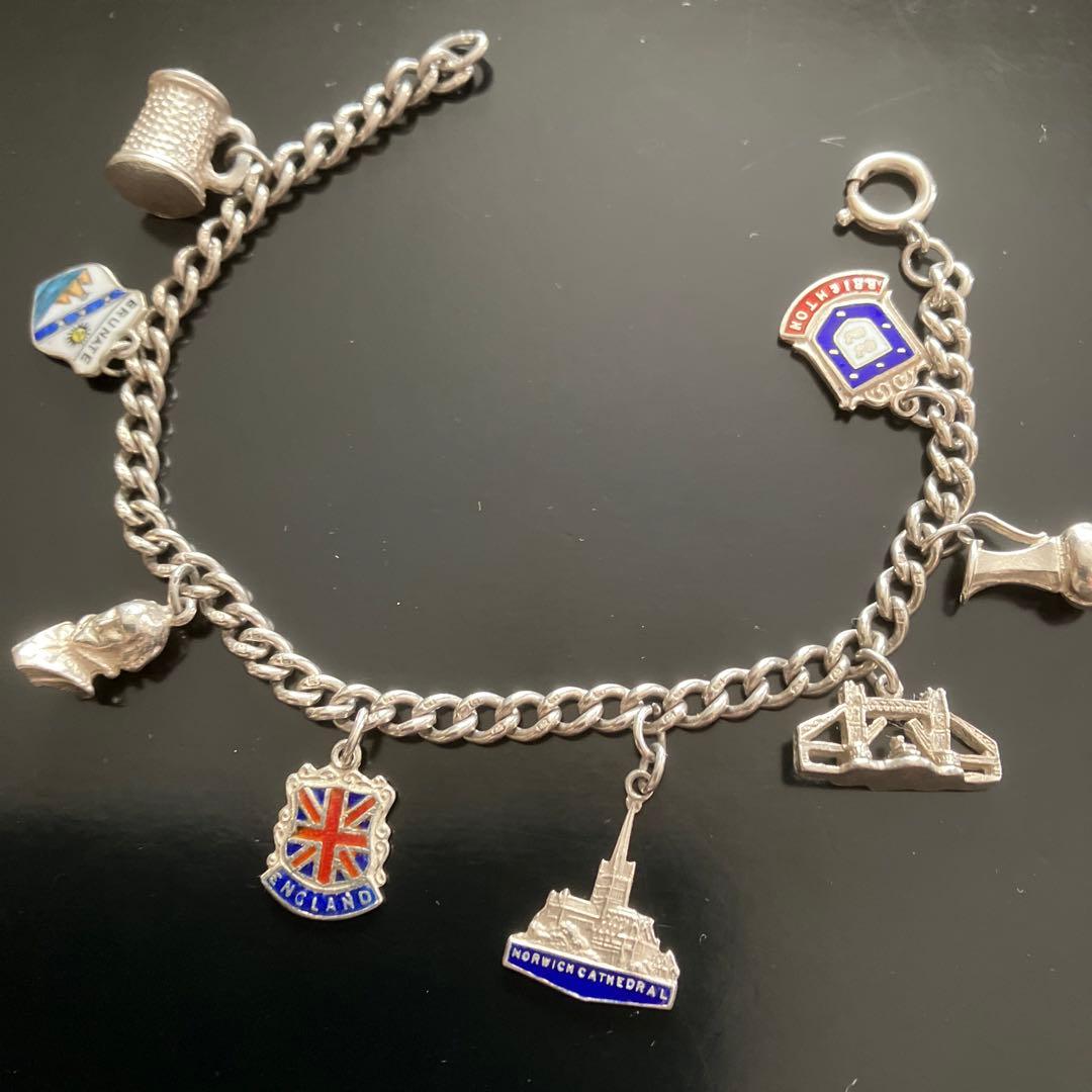純銀チャームブレスレット　英国　アンティーク