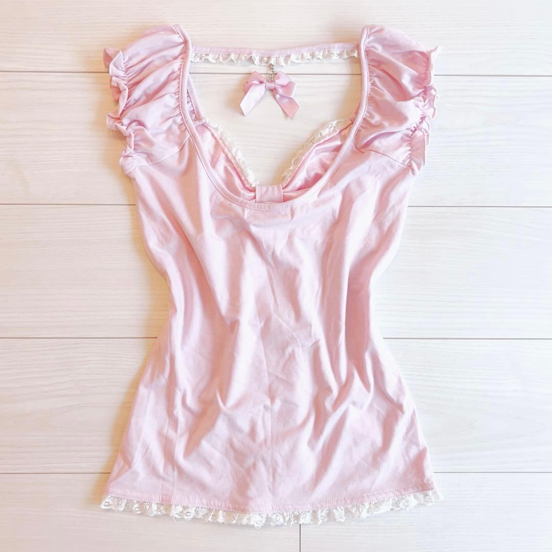 【TRALALA】リズリサ ピンク リボンチャーム トップス