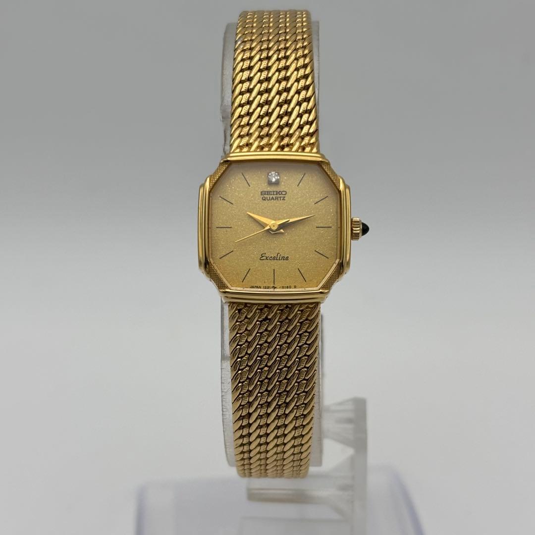美品✨SEIKO 時計　エクセリーヌ　レディース 1Pダイヤ ゴールド　スクエア