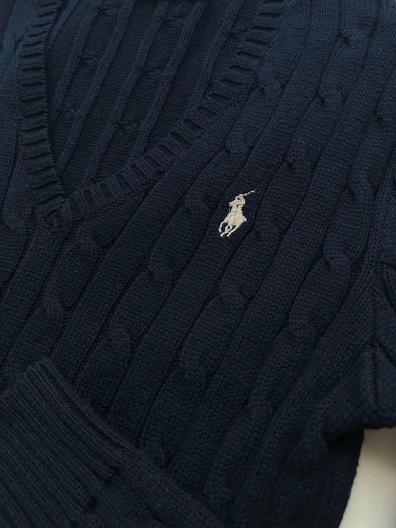 【極美品】ポロラルフローレン コットン　ケーブルニット　ポニー刺繍　ネイビー