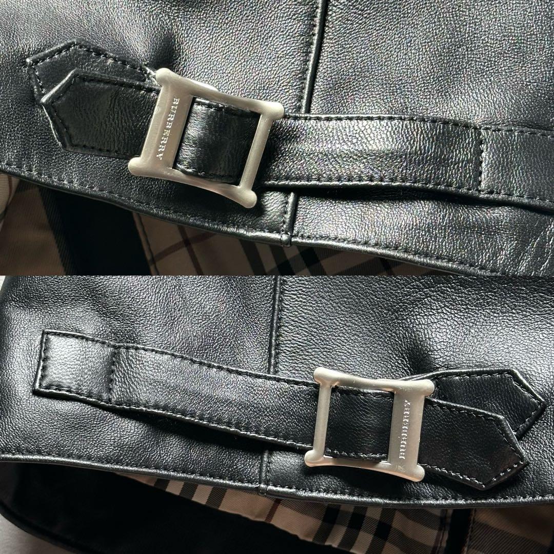 未使用級 バーバリーブラックレーベル ライダース メガチェック 羊革 L 黒