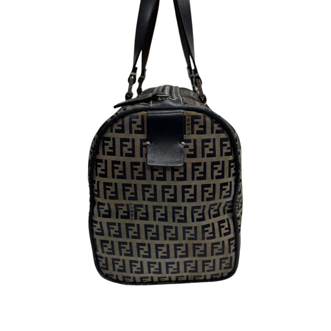 美品 FENDI ズッキーノ ミニボストン ハンドバッグ キャンバス ネイビー