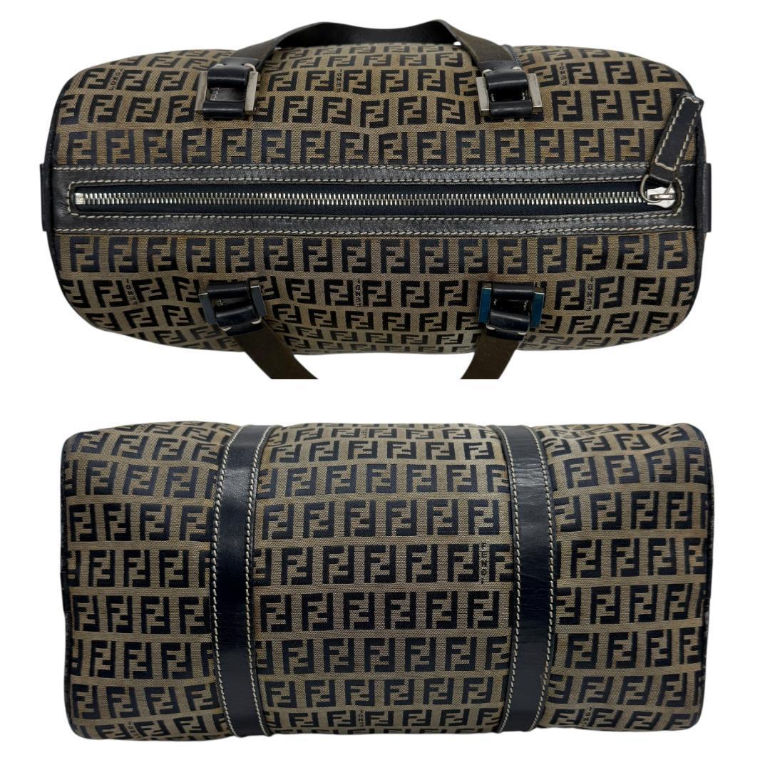 美品 FENDI ズッキーノ ミニボストン ハンドバッグ キャンバス ネイビー