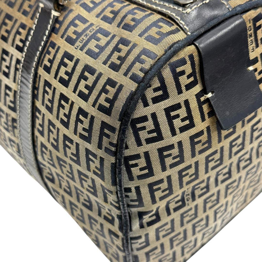 美品 FENDI ズッキーノ ミニボストン ハンドバッグ キャンバス ネイビー