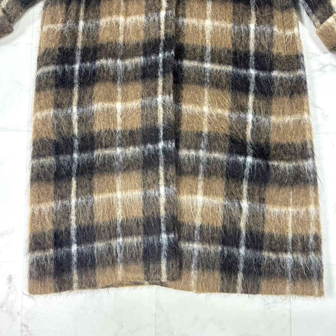 【美品】Curensology アルパカシャギー　チェックコート ブラウン