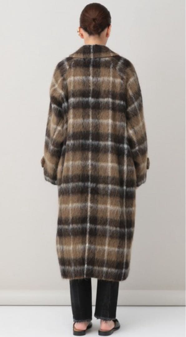【美品】Curensology アルパカシャギー　チェックコート ブラウン
